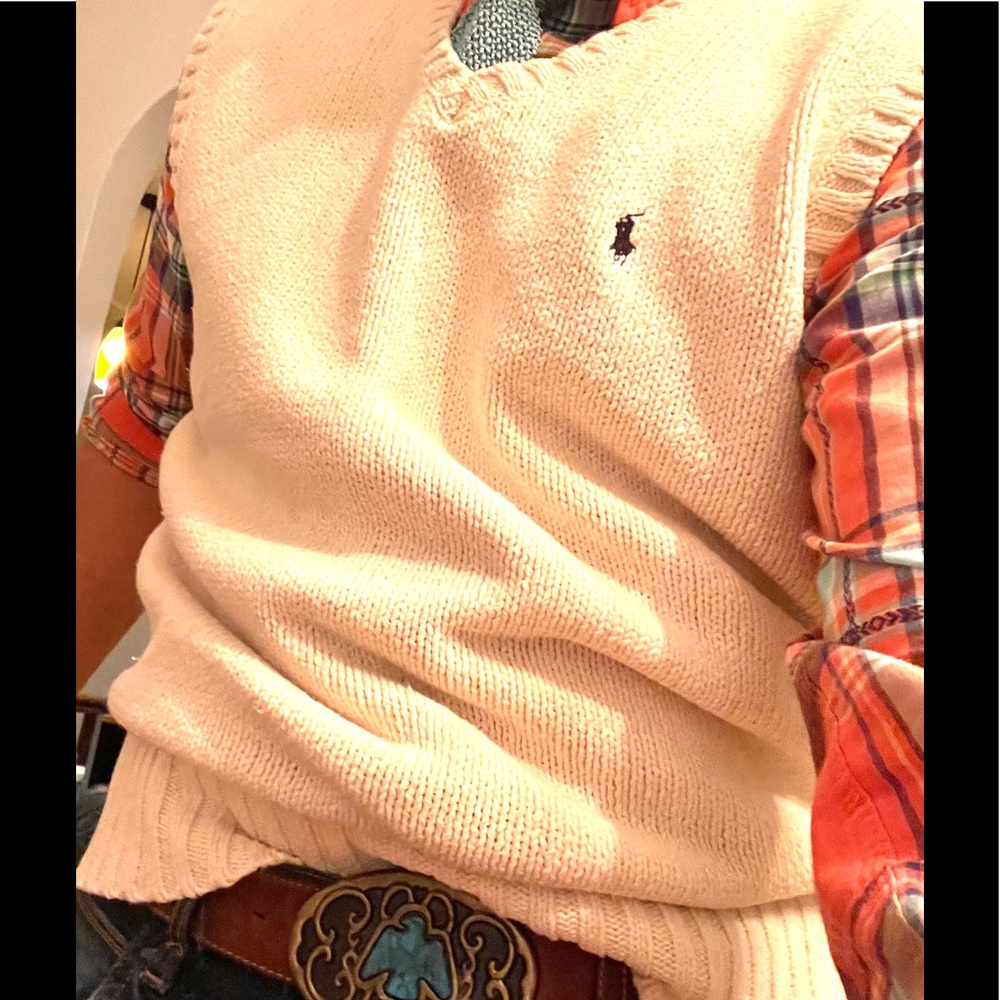 Vintage Polo Sweater Vest Knit Cream Colored Large